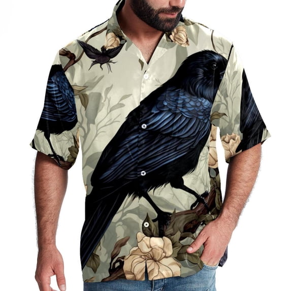 Crow Men's Hawaiian Button Down Printed Short Sleeve Summer Beach Shirts