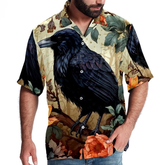 Crow Men's Short Sleeve Button Down Poplin Casual Beach Shirts