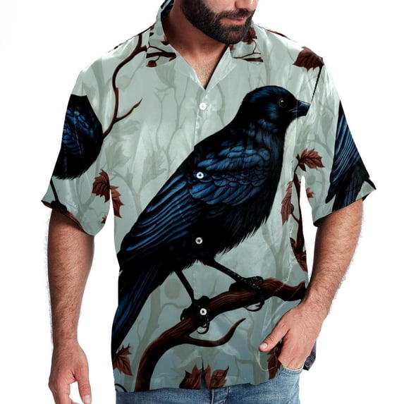 Crow Men's Short Sleeve Hawaiian Beach Shirts, Casual Printed Button Down Spread Collar Tops, Summer Unisex Style