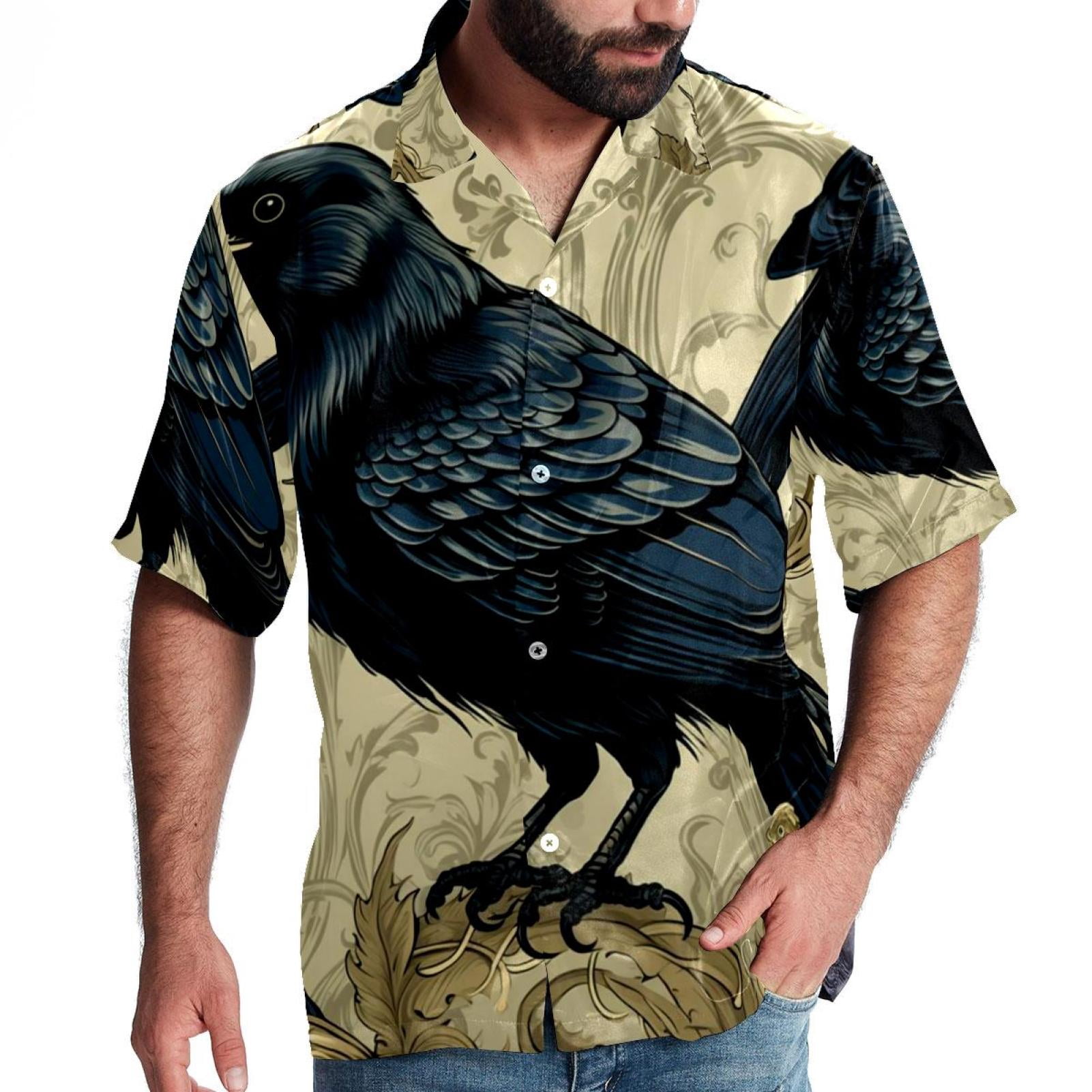 Crow Men's Short Sleeve Poplin Shirts with Spread Collar Tops, Casual