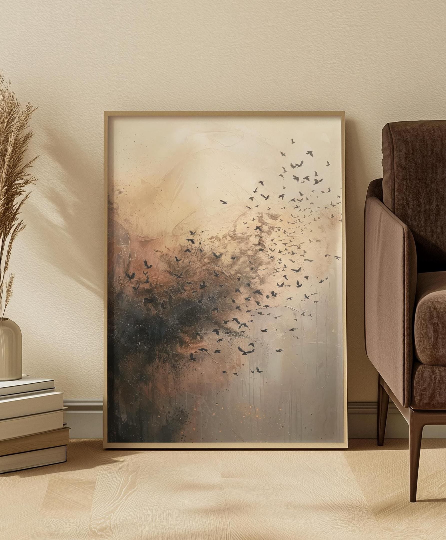 Crow Murmuration Warm Neutral Chaos Sky Motion Scene Poster , Poster ...