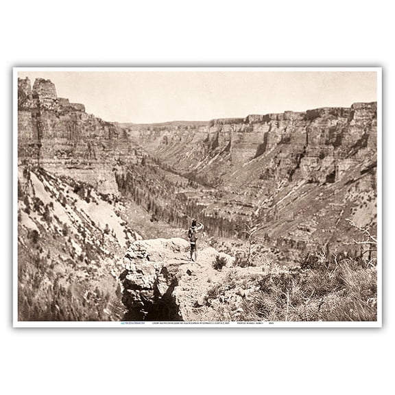 Crow Native Overlooking Black Cañon - North American Indians - Vintage B&W Historical Photograph by Edward S. Curtis c.1905 - Master Art Print 10in x 14in
