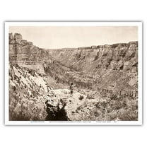 Crow Native Overlooking Black Cañon - North American Indians - Vintage B&W Historical Photograph by Edward S. Curtis c.1905 - Master Art Print (Unframed) 9in x 12in