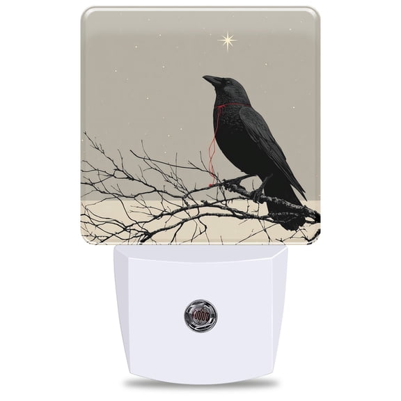 Crow Under Night Light, Plug into Wall with Dusk to Dawn Light Sensors, Warm Nightlights for Bedroom, Bathroom, Hallway, Kitchen, Gifts Ideas for Girls Women