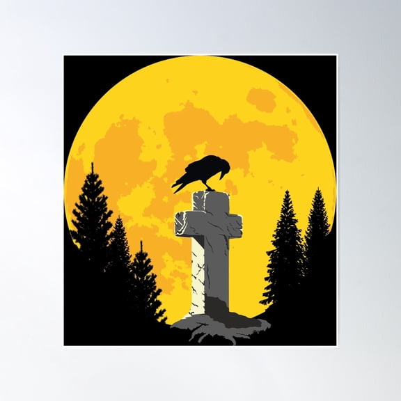 Crow On A Cross In The Moonlight Poster Wall Art, Modern Wall Decor, 30x30 UNFRAMED