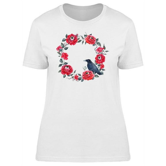 Crow On Roses With Eyes Tee Women's -Image by Shutterstock