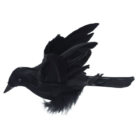 Crow Ornament Simulated Crow Halloween Black Feathered Lifelik Halloween Decoration Birds with Real Feather