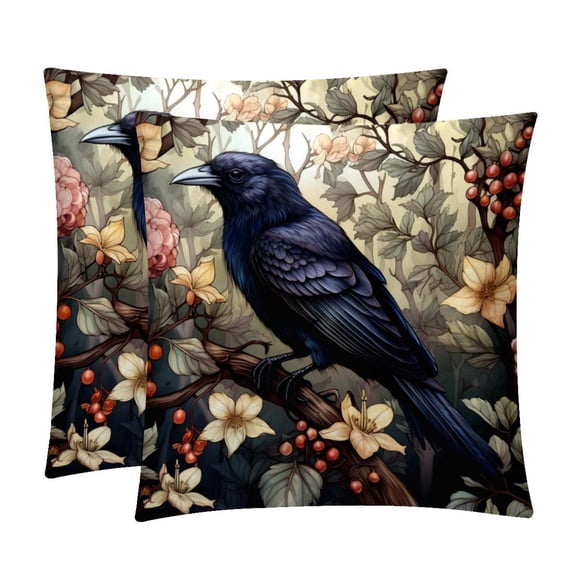 Crow Pillow Covers Inserts Set with Unique Patterns - 16x16, 18x18, 20x20 Inches - 2 Pack Decorative Throw Pillow Covers for Home Decor and More