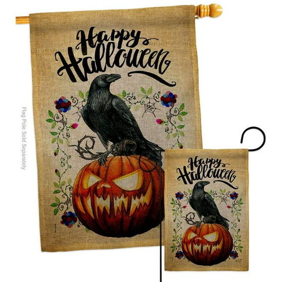 Crow & Pumpkin Falltime Halloween 28 x 40 in. Double-Sided Decorative Horizontal House Flags Set for Decoration Banner Garden Yard Gift