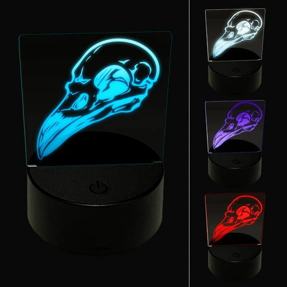 Crow Raven Bird Skull LED Night Light Sign 3D Illusion Desk Nightstand Lamp