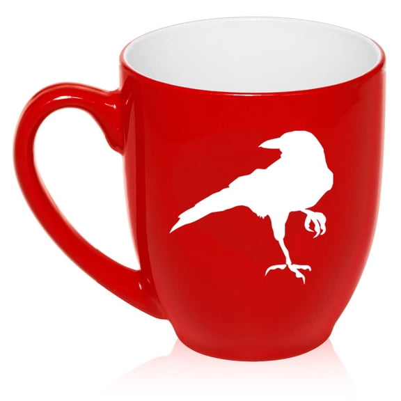 Crow Raven Blackbird Ceramic Coffee Mug Tea Cup Gift for Her, Him, Women, Men, Wife, Husband, Friend, Coworker, Cute, Ornithology, Corvus, Animals, Birds, Birdwatching, Bird Lover (16oz Red)