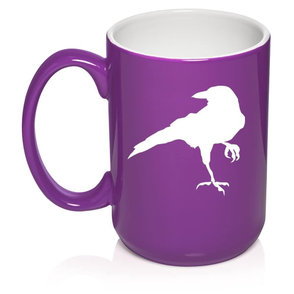 Crow Raven Blackbird Ceramic Coffee Mug Tea Cup Gift for Her, Him, Women, Men, Wife, Husband, Friend, Coworker, Cute, Ornithology, Corvus, Animals, Birds, Birdwatching, Bird Lover (15oz Purple)