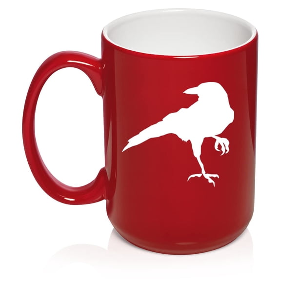 Crow Raven Blackbird Ceramic Coffee Mug Tea Cup Gift for Her, Him, Women, Men, Wife, Husband, Friend, Coworker, Cute, Ornithology, Corvus, Animals, Birds, Birdwatching, Bird Lover (15oz Red)