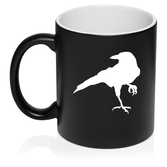 Crow Raven Blackbird Ceramic Coffee Mug Tea Cup Gift for Her, Him, Women, Men, Wife, Husband, Friend, Coworker, Cute, Ornithology, Corvus, Animals, Birds, Birdwatching, Bird Lover (11oz Matte Black)