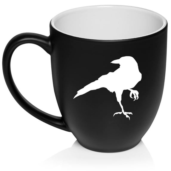 Crow Raven Blackbird Ceramic Coffee Mug Tea Cup Gift for Her, Him, Women, Men, Wife, Husband, Friend, Coworker, Cute, Ornithology, Corvus, Animals, Birds, Birdwatching, Bird Lover (16oz Matte Black)