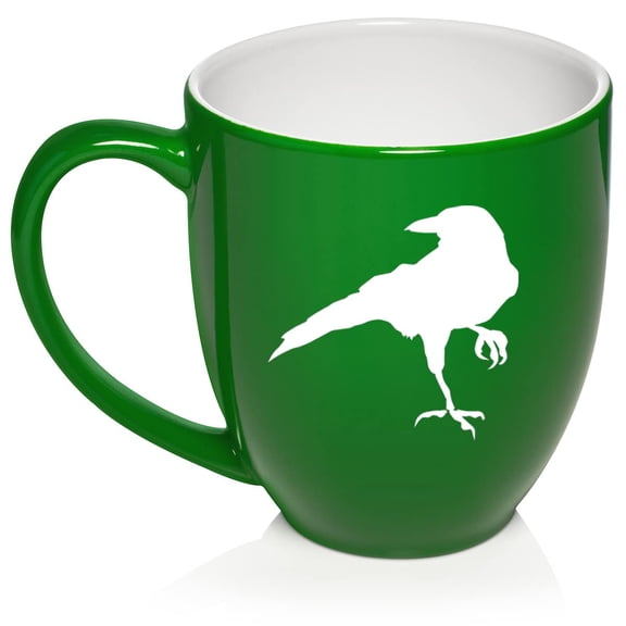Crow Raven Blackbird Ceramic Coffee Mug Tea Cup Gift for Her, Him, Women, Men, Wife, Husband, Friend, Coworker, Cute, Ornithology, Corvus, Animals, Birds, Birdwatching, Bird Lover (16oz Green)