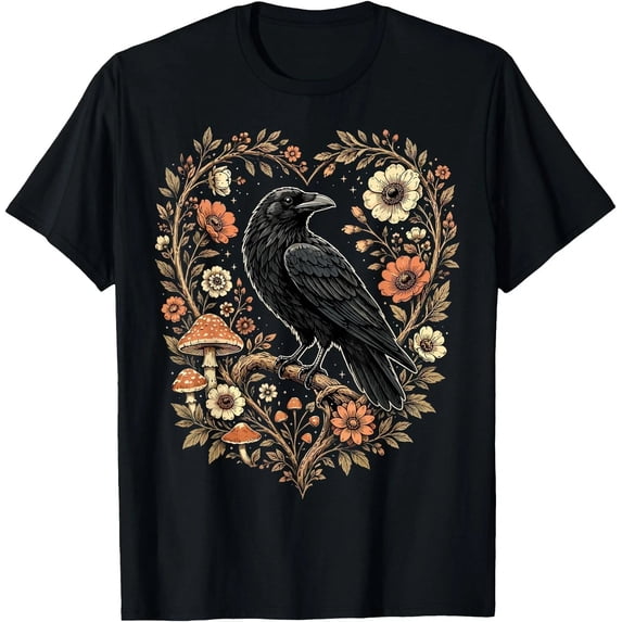 Crow Raven Floral Gothic Nature T-Shirt - Walmart.com