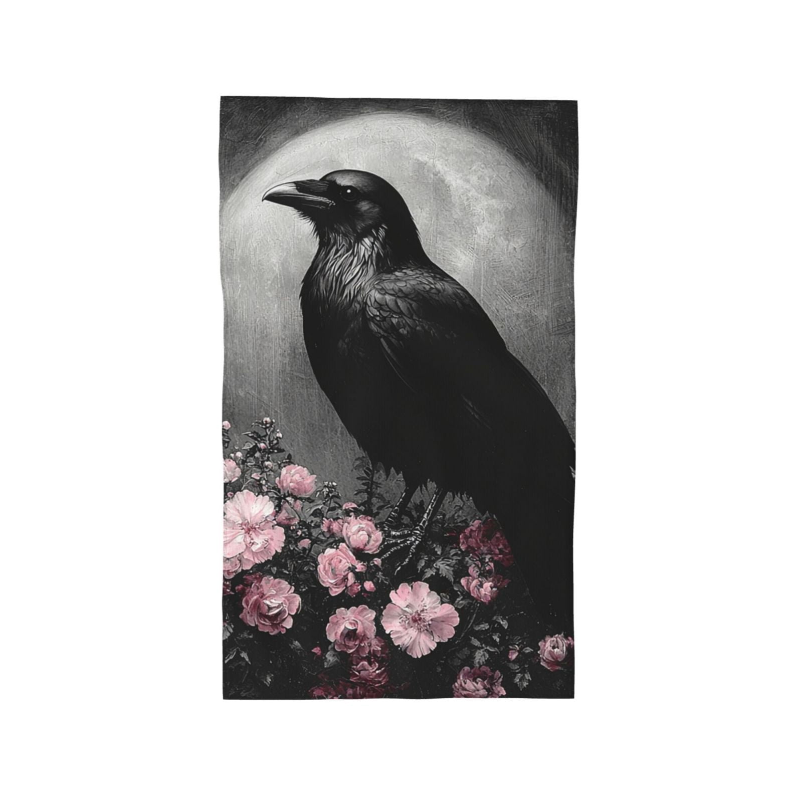 Crow Raven Flowers Full Moon Black 27.5" x 16" Ultra Soft Hand Towel, Face Wash Cloth for Bathroom, Gym, Travel, Pool