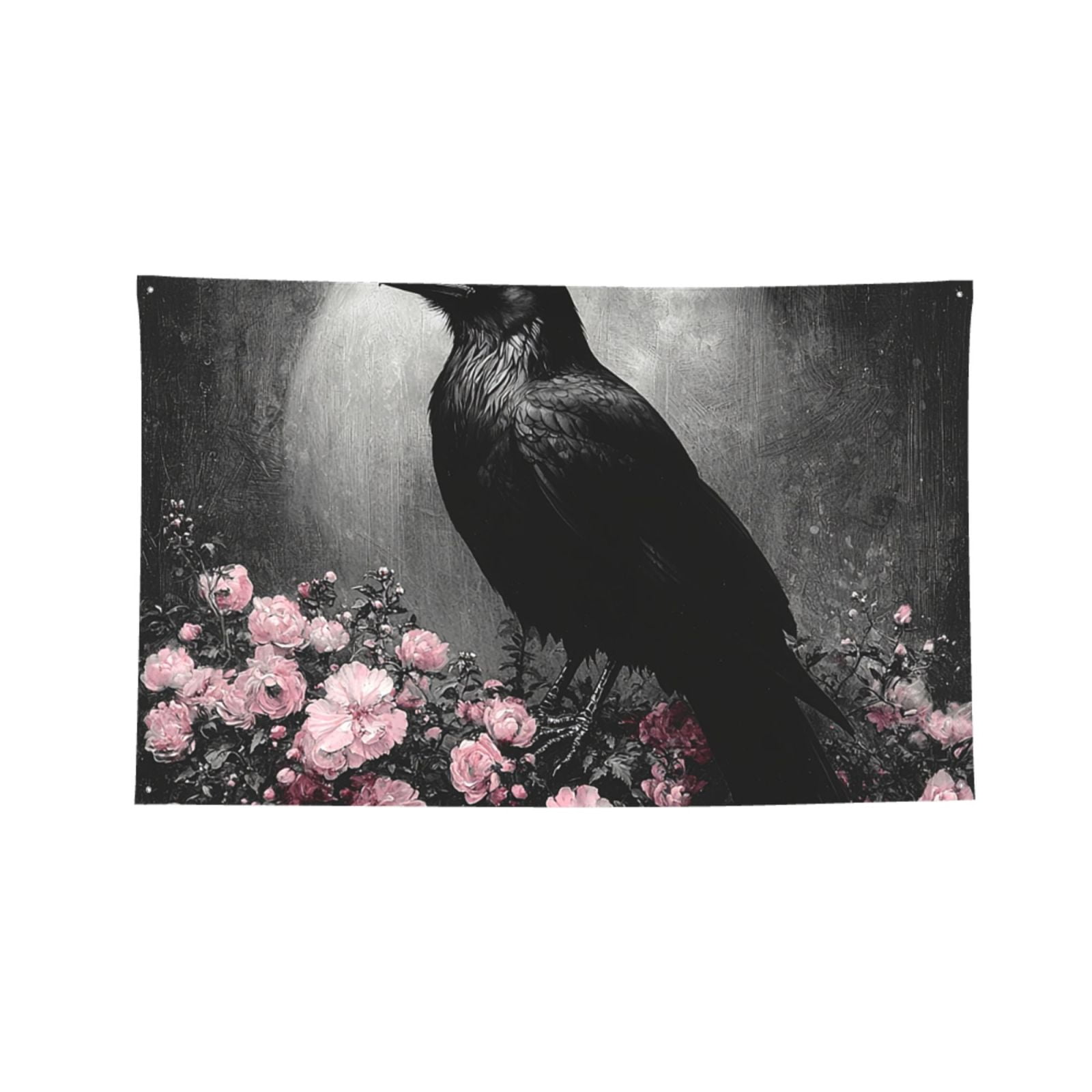 Crow Raven Flowers Full Moon Black Four Hole Decorated Banner Flag for Garden Yard Home Decoration Indoor Outdoor 4x6 Ft