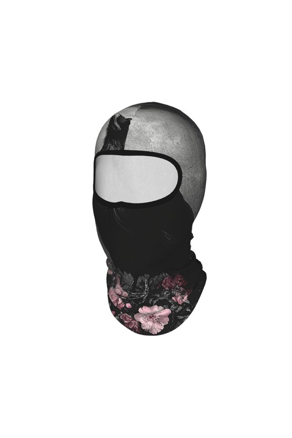 Crow Raven Flowers Full Moon Black Unisex Balaclava Ski Mask Full Face Cover for Cold Weather & UV Protection, Breathable Cooling Helmet Liner