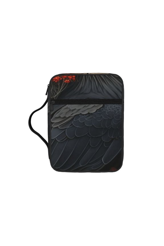 Crow Raven Flowers Gothic Black Bible Storage Bag Case with Padded Handle Zipper Closure Pockets for for Church, Travel