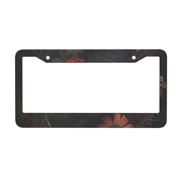 Crow Raven Flowers Gothic Black Car License Plate Frame Aluminum Decorative Auto Tag License Plates Holder 2 Holes