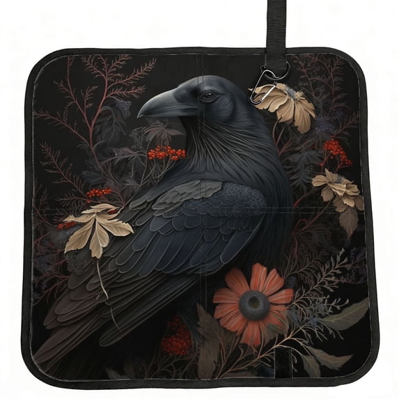 Crow Raven Flowers Gothic Black Foldable Seat Cushion for Bleachers, Stadium Seats, Camping & Outdoor Events, Portable Lightweight Pad with Carabiner