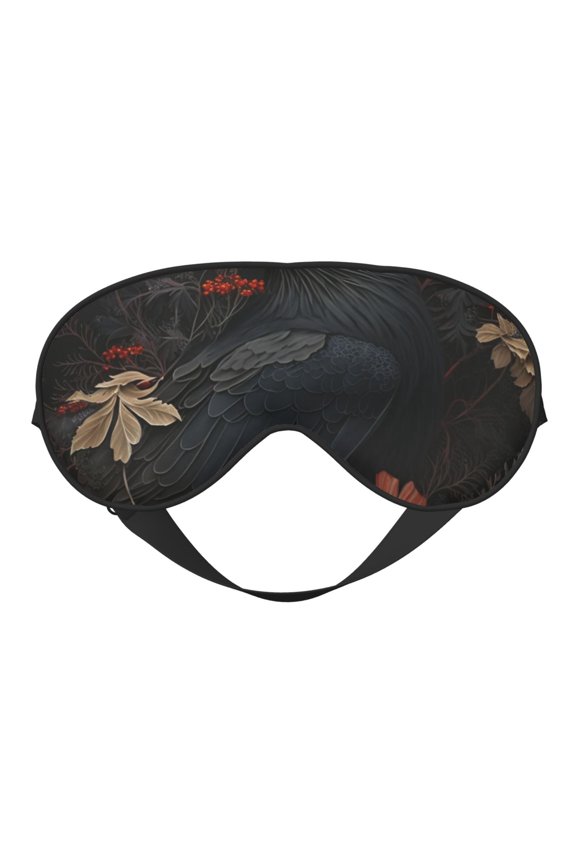Crow Raven Flowers Gothic Black Soft Faux Silk Sleep Mask, Eye Mask, Reversible Double-Sided for Travel, Shift Work, Meditation