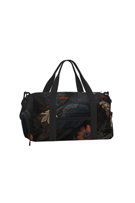 Crow Raven Flowers Gothic Black Sports Duffel Bag with Shoe Compartment Travel Crossbody Bag for Gym Yoga Dance