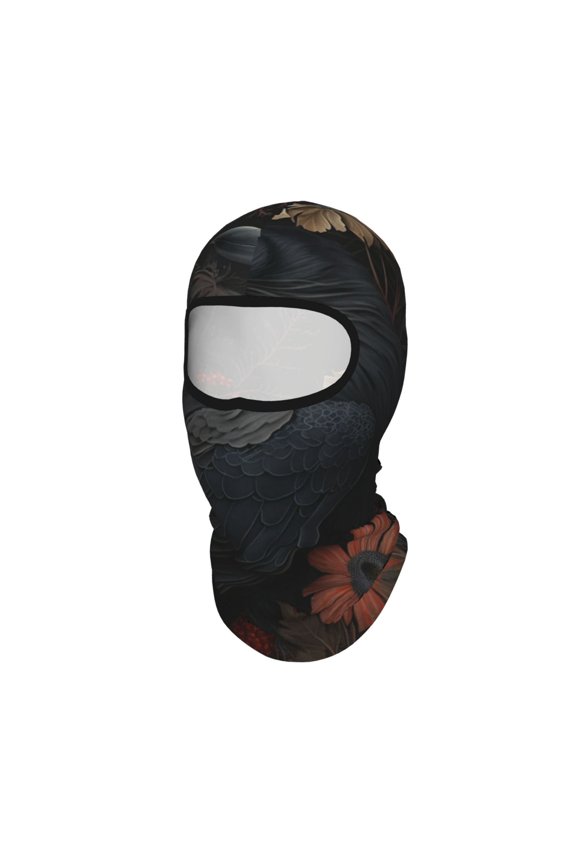 Crow Raven Flowers Gothic Black Unisex Balaclava Ski Mask Full Face Cover for Cold Weather & UV Protection, Breathable Cooling Helmet Liner