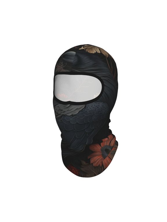 Crow Raven Flowers Gothic Black Unisex Balaclava Ski Mask Full Face Cover for Cold Weather & UV Protection, Breathable Cooling Helmet Liner