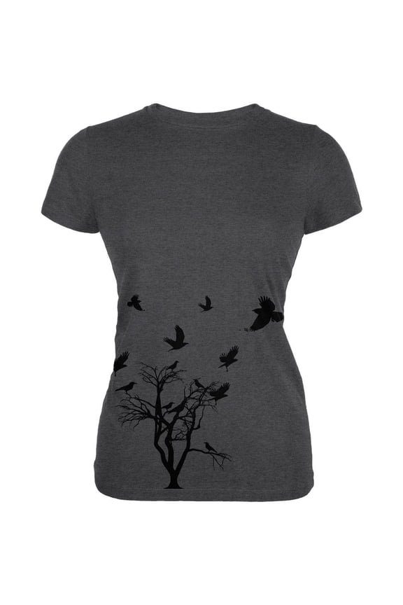 Crow Raven Flying Winter Tree Juniors Soft T Shirt Deep Heather 2XL