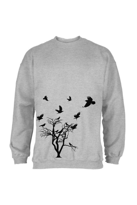 Crow Raven Flying Winter Tree Mens Sweatshirt Heather 3X-LG