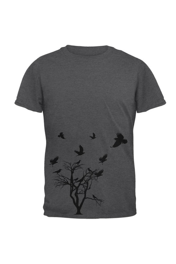 Crow Raven Flying Winter Tree Mens T Shirt
