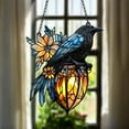 thumbnail image 1 of Crow and Raven Stained Glass Suncatcher, Full Moon Scene Decor, Crow Gothic Wall Decor Halloween Sun catcher Window Panel, Flowers and lantern Decor Raven Ornaments, Indoor & Outdoor Garden Home Cafe, 1 of 8