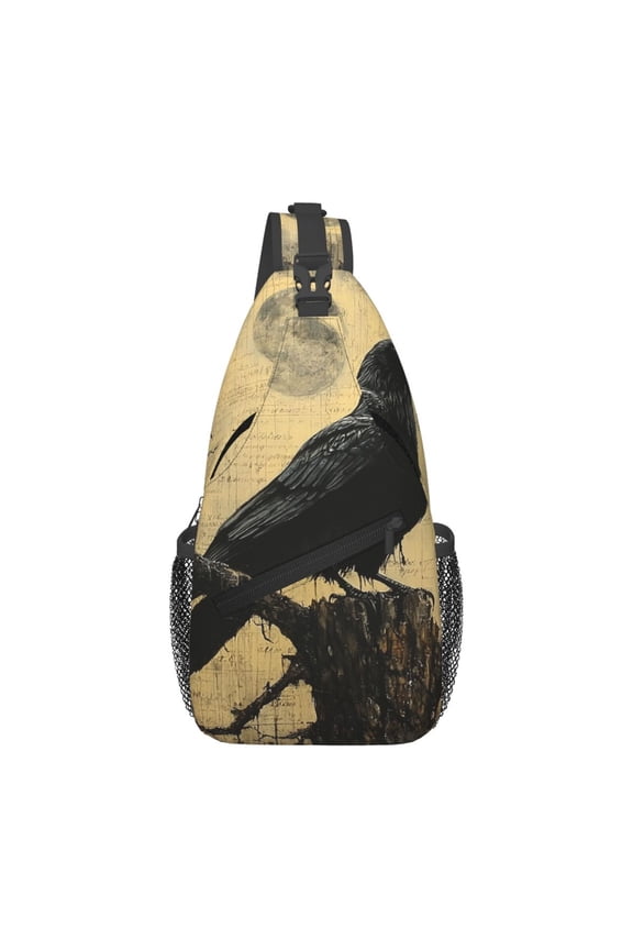 Crow Raven Vintage Sling Backpack Shoulder Chest Crossbody Bag Causal Travel Hiking Daypack
