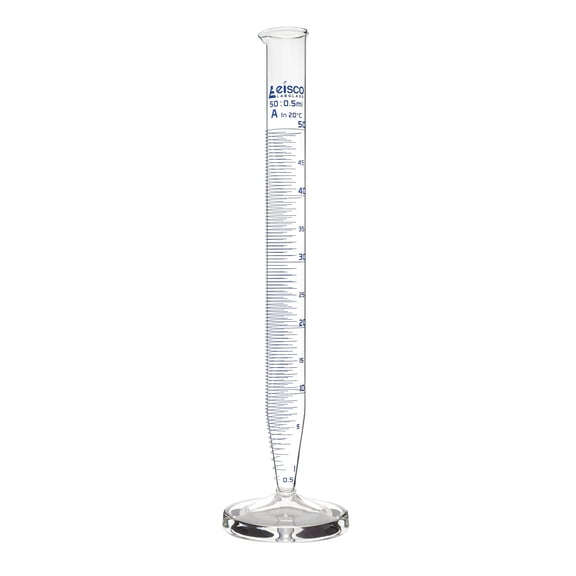 Crow Receiver, 50mL - Class A - Borosilicate Glass - Blue Graduations, Round Base & Spout - Oil Distillation & Tar Tests - Eisco Labs