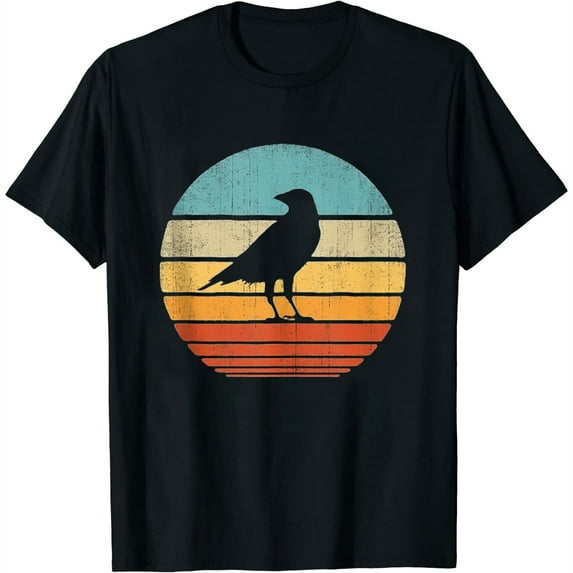 Crow Retro Vintage 60S 70S Sunset Bird Lovers Men Women T Shirt Black 2X-Large