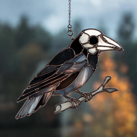 Crow Stained Window Hangings Halloween, Gothic Crow Window Hangings, Raven Stained Halloween Suncatcher, Halloween Gift
