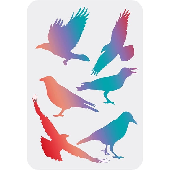 Crow Stencil 11.7x8.3 inch Raven Stencil Primitive Flying Raven Pattern Stencil Reusable Crow Painting Stencil DIY Craft Stencils