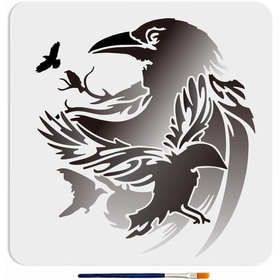 Crow Stencil 11.811.8inch Large Raven Stencils with Paint Brush Crow on Branch Primitive Flying Raven Drawing Template for Craft Furniture Fabric Wall 1bag