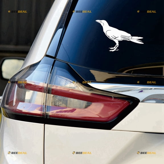Crow Sticker Decal Vinyl American Bird - 2 Pack White 5" - For Car Boat Laptop Cup No Background Die-cut