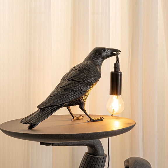 Crow Table Lamp with Bulb, Lucky Bird Light Resin Bird Statue Table Light Living Room Bedroom Decor Light Unique Bedside Lamp