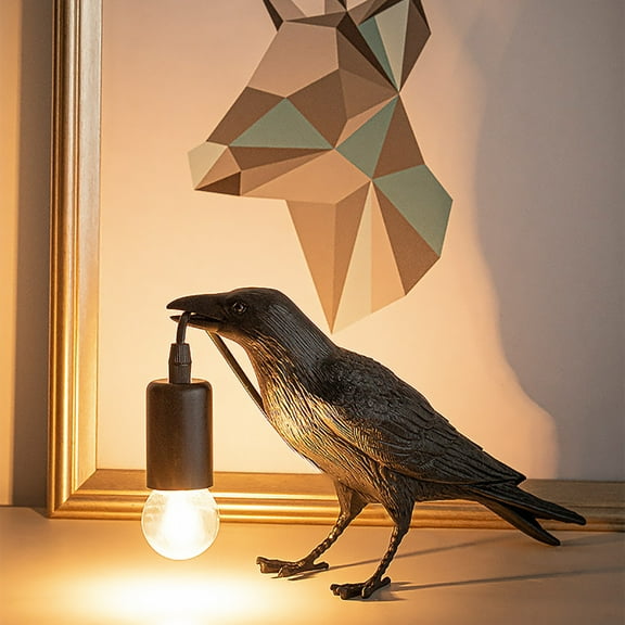 Crow Table Lamp with Bulb, Lucky Bird Light Resin Bird Statue Table Light Living Room Bedroom Decor Light Unique Bedside Lamp