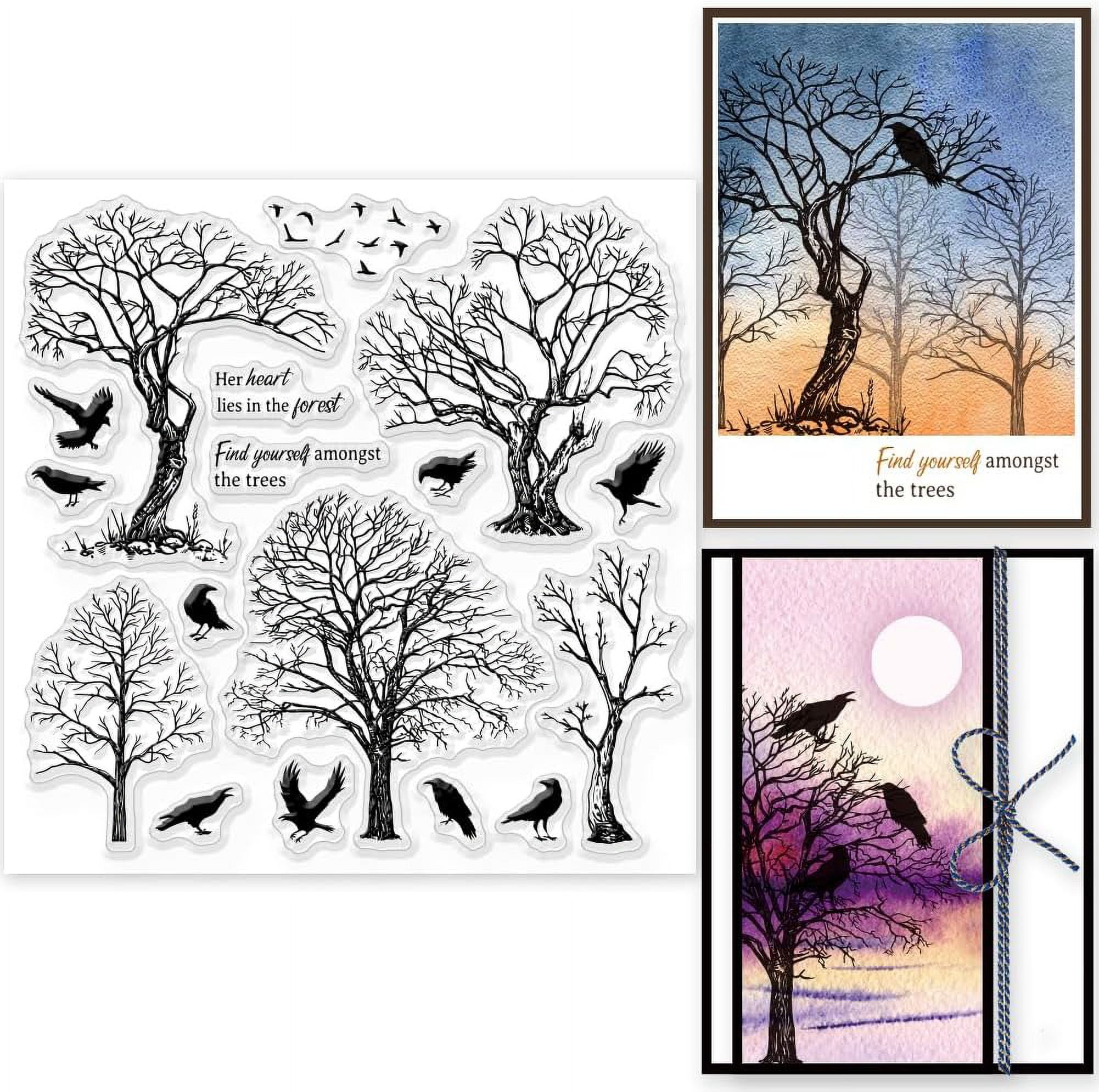 NOBRAND Crow Trees Clear Stamps, 5.9x5.9in Silicone Transparent ...