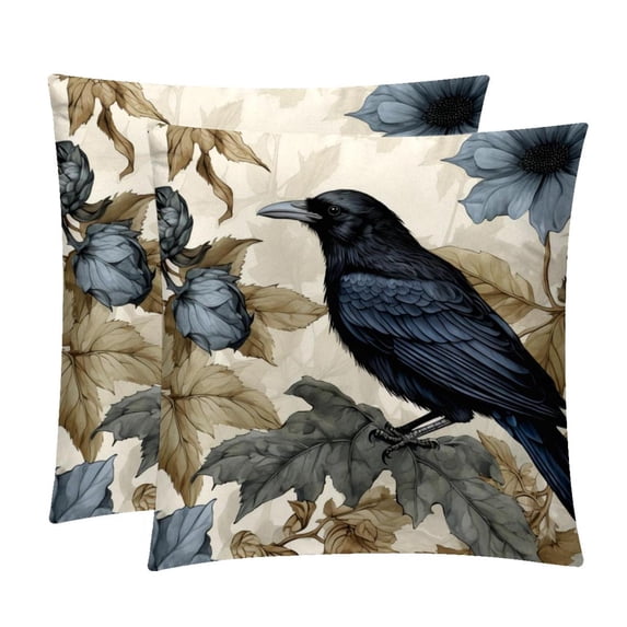 Crow Velvet Bed Pillow Throw Covers Pillow Inserts Throw Pillows with Unique Patterns - Set of 2, Sizes 16x16, 18x18, 20x20 Inches for Various Occasions