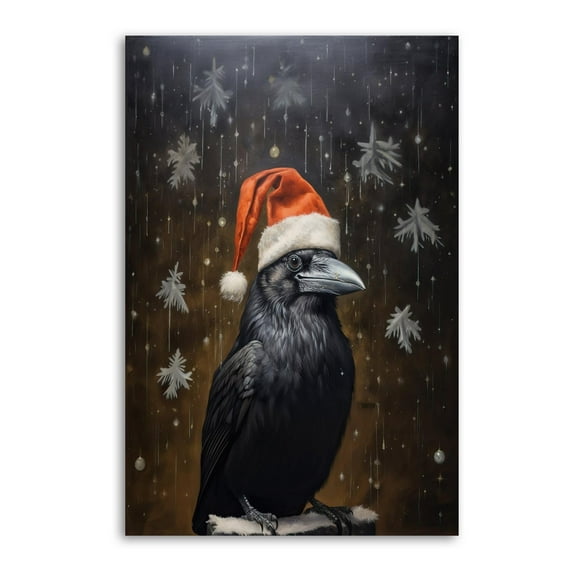 Crow Wearing Christmas Hat Canvas Art Poster and Wall Art Picture Print Modern Family bedroom Decor Posters 24x36inch(60x90cm)