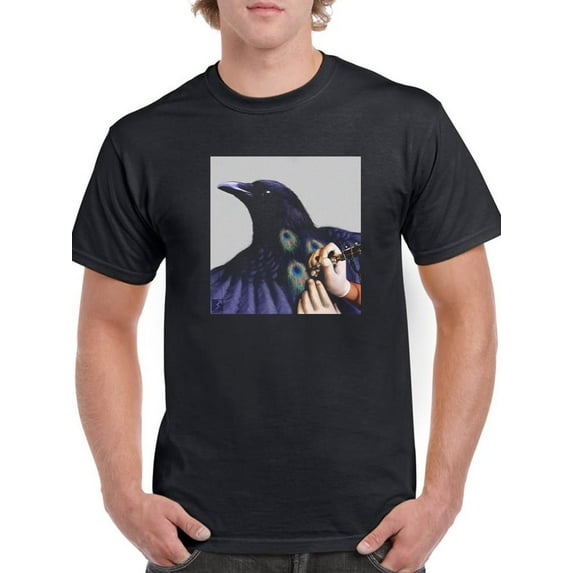 Crow With Peacock Skin T-Shirt Men -Saman Torabi Designs, Male Large