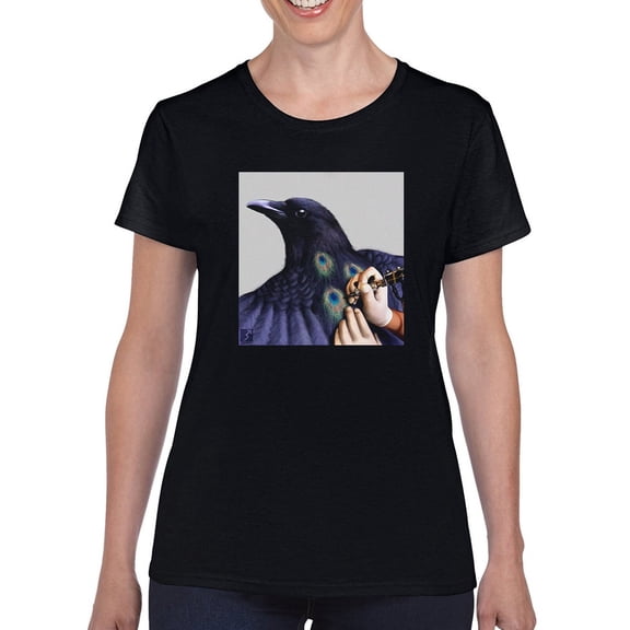 Crow With Peacock Skin T-Shirt Women -Saman Torabi Designs, Female Large