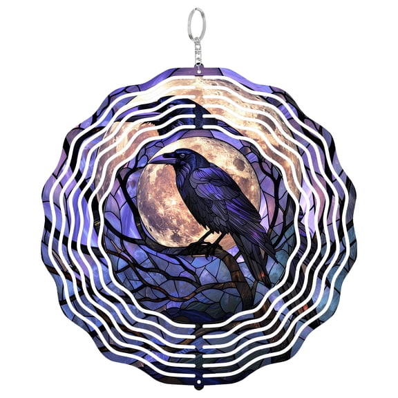 Crow and Hummingbird 3D Wind Spinner, Kinetic Hanging Decor